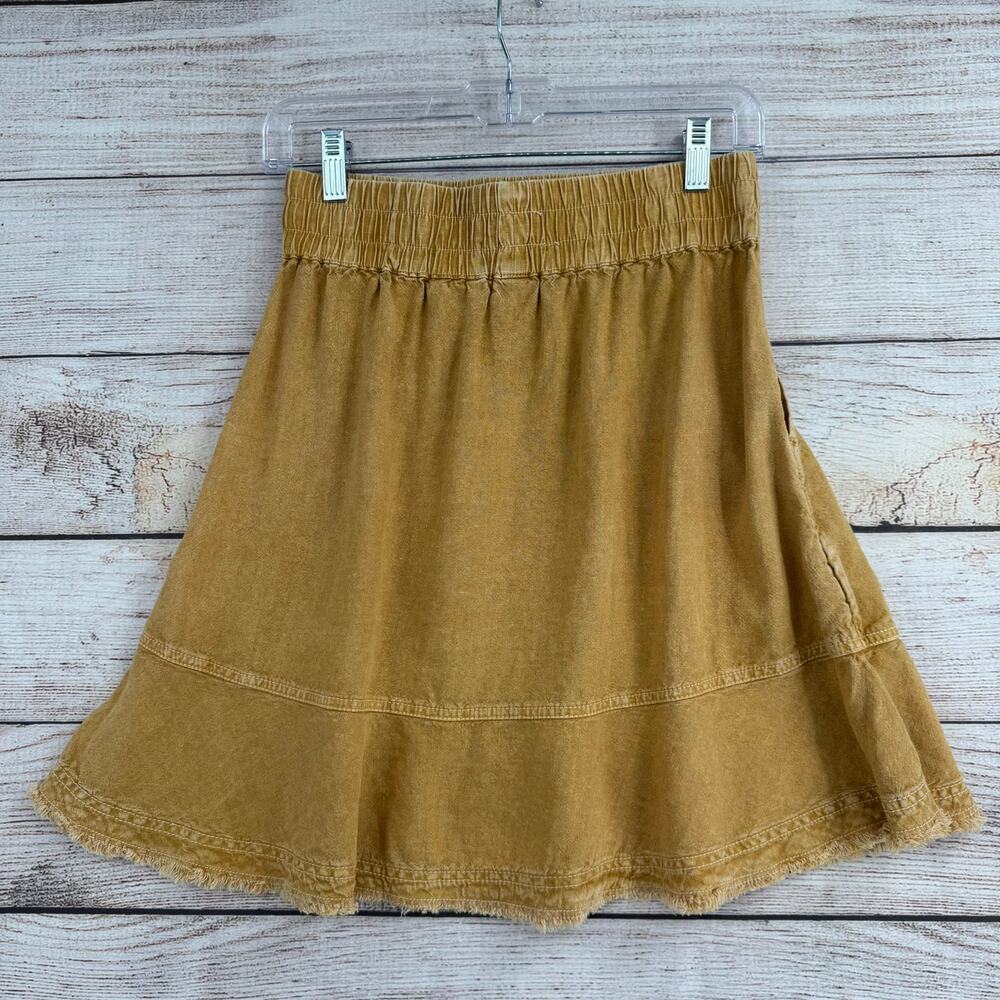 Pilcro Anthropologie Linen Blend Drawstring A-Line Skirt Womens SP Yellow Tan - Picture 2 of 10
